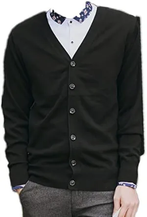 Men's Casual Long-Sleeve Soft Touch Cardigan Sweater Slim Fit Thin Knitted Top V Neck Buttons Solid Warm Sweater Coat (Black,XX-Large)
