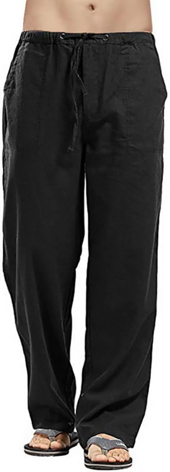 Mens Casual Loose Fit Pants Straight Elastic Waist Drawstring Sweatpants Lightweight Stretchy Trousers