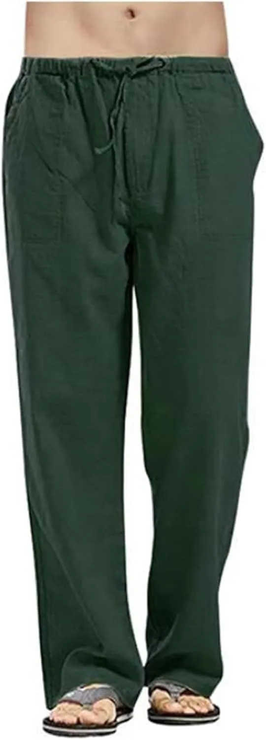 Mens Casual Loose Fit Pants Straight Elastic Waist Drawstring Sweatpants Lightweight Stretchy Trousers