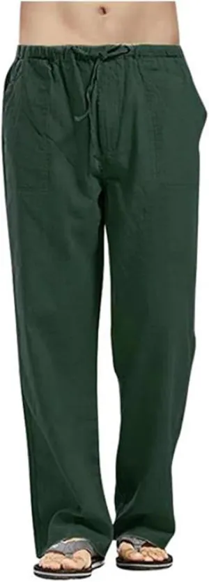 Mens Casual Loose Fit Pants Straight Elastic Waist Drawstring Sweatpants Lightweight Stretchy Trousers
