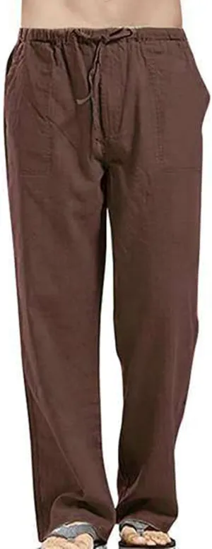 Mens Casual Loose Fit Pants Straight Elastic Waist Drawstring Sweatpants Lightweight Stretchy Trousers