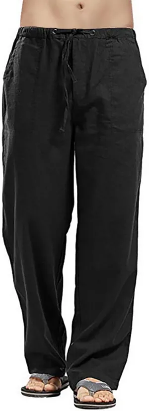Mens Casual Loose Fit Pants Straight Elastic Waist Drawstring Sweatpants Lightweight Stretchy Trousers