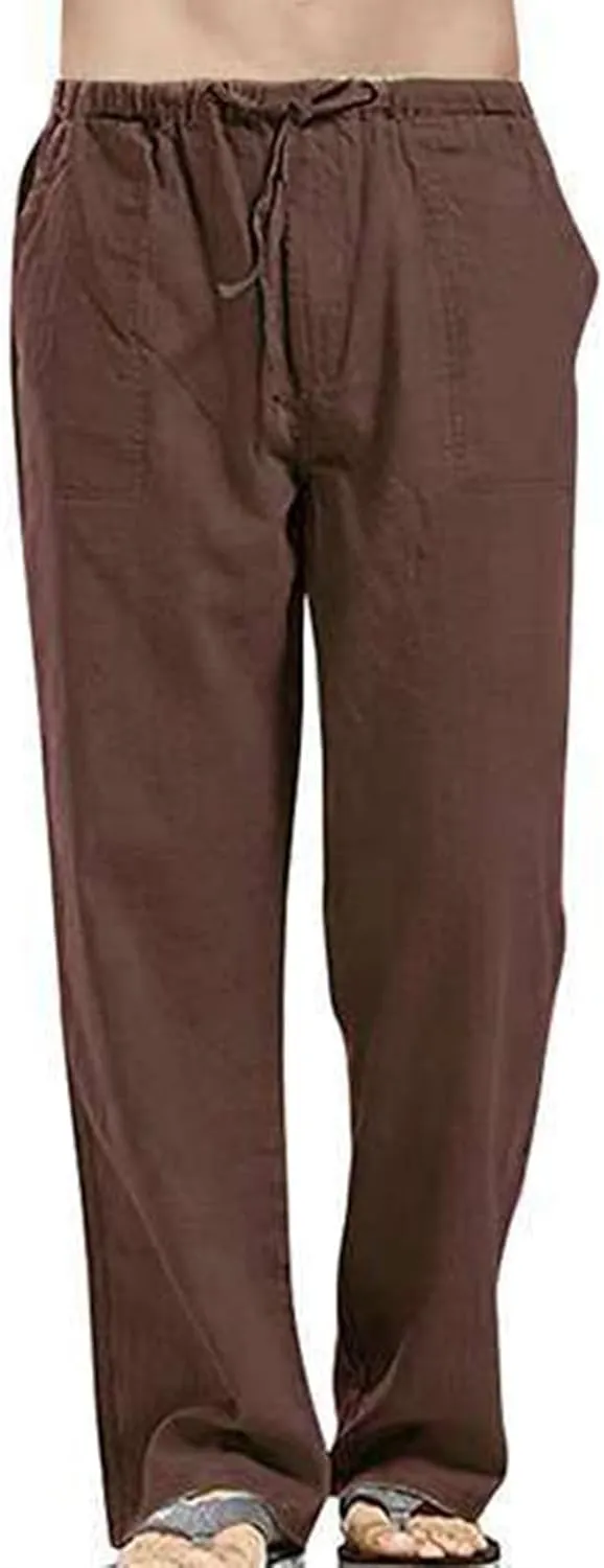 Mens Casual Loose Fit Pants Straight Elastic Waist Drawstring Sweatpants Lightweight Stretchy Trousers