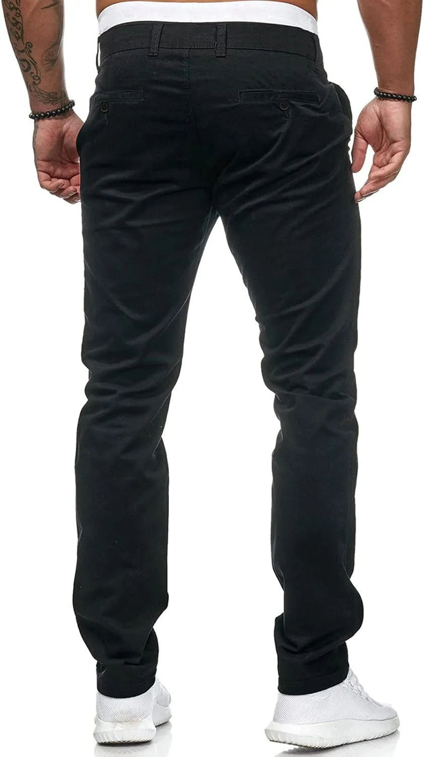 Mens Casual Outdoor Pants Lightweight Cotton Twill Elastic Waist Tapered Joggers Chino Pants with Pockets