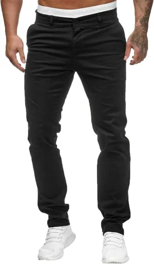 Mens Casual Outdoor Pants Lightweight Cotton Twill Elastic Waist Tapered Joggers Chino Pants with Pockets