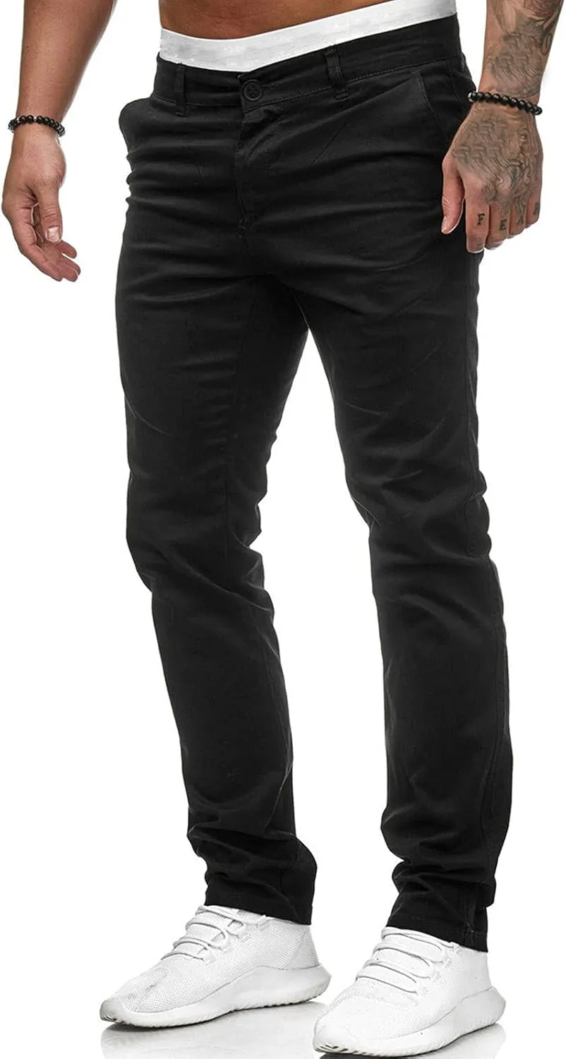 Mens Casual Outdoor Pants Lightweight Cotton Twill Elastic Waist Tapered Joggers Chino Pants with Pockets