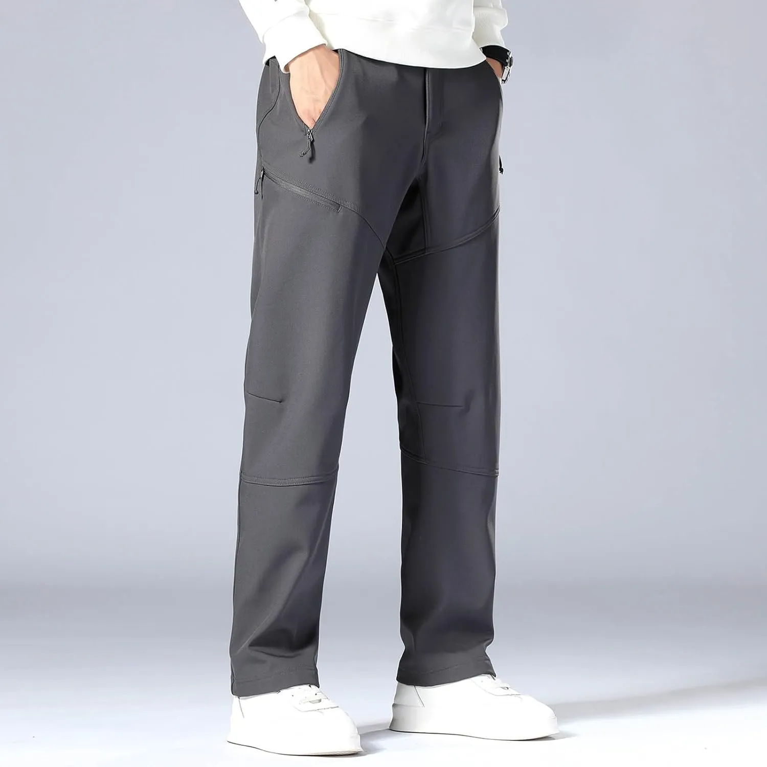 Men's Casual Sports Pants Loose Fit Elastic Waist Patchwork Sweatpants Pants Lightweight Solid Straight Trousers