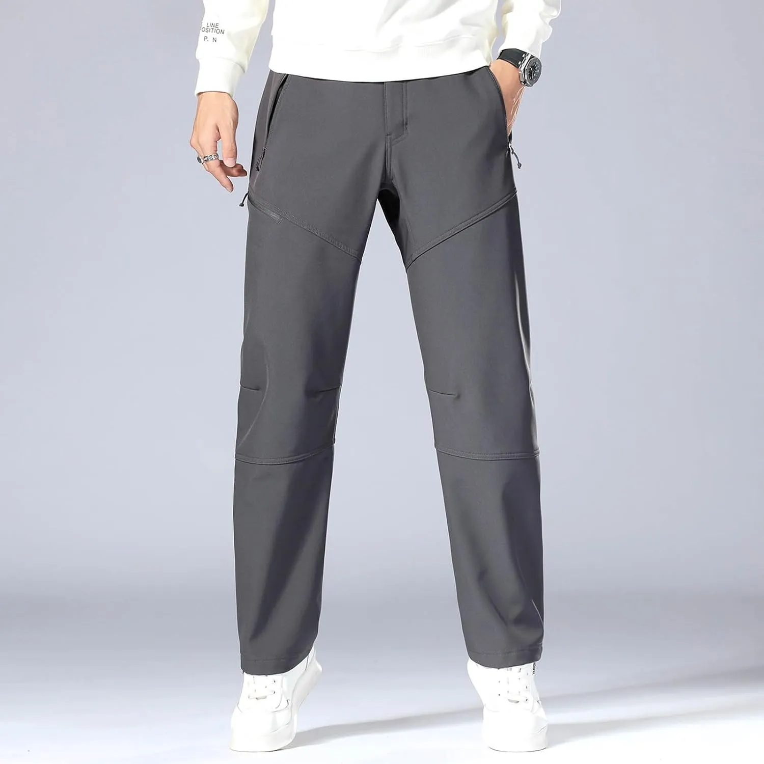 Men's Casual Sports Pants Loose Fit Elastic Waist Patchwork Sweatpants Pants Lightweight Solid Straight Trousers