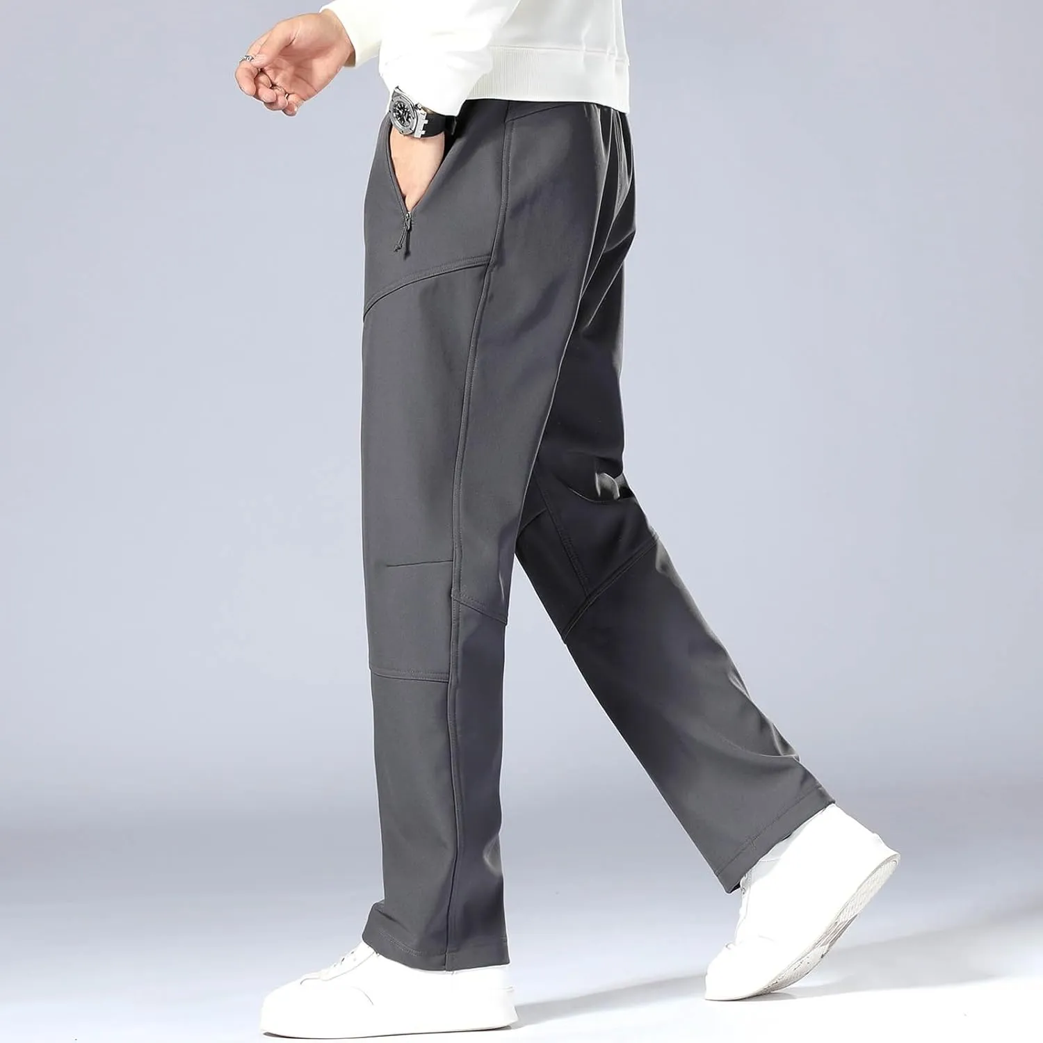 Men's Casual Sports Pants Loose Fit Elastic Waist Patchwork Sweatpants Pants Lightweight Solid Straight Trousers