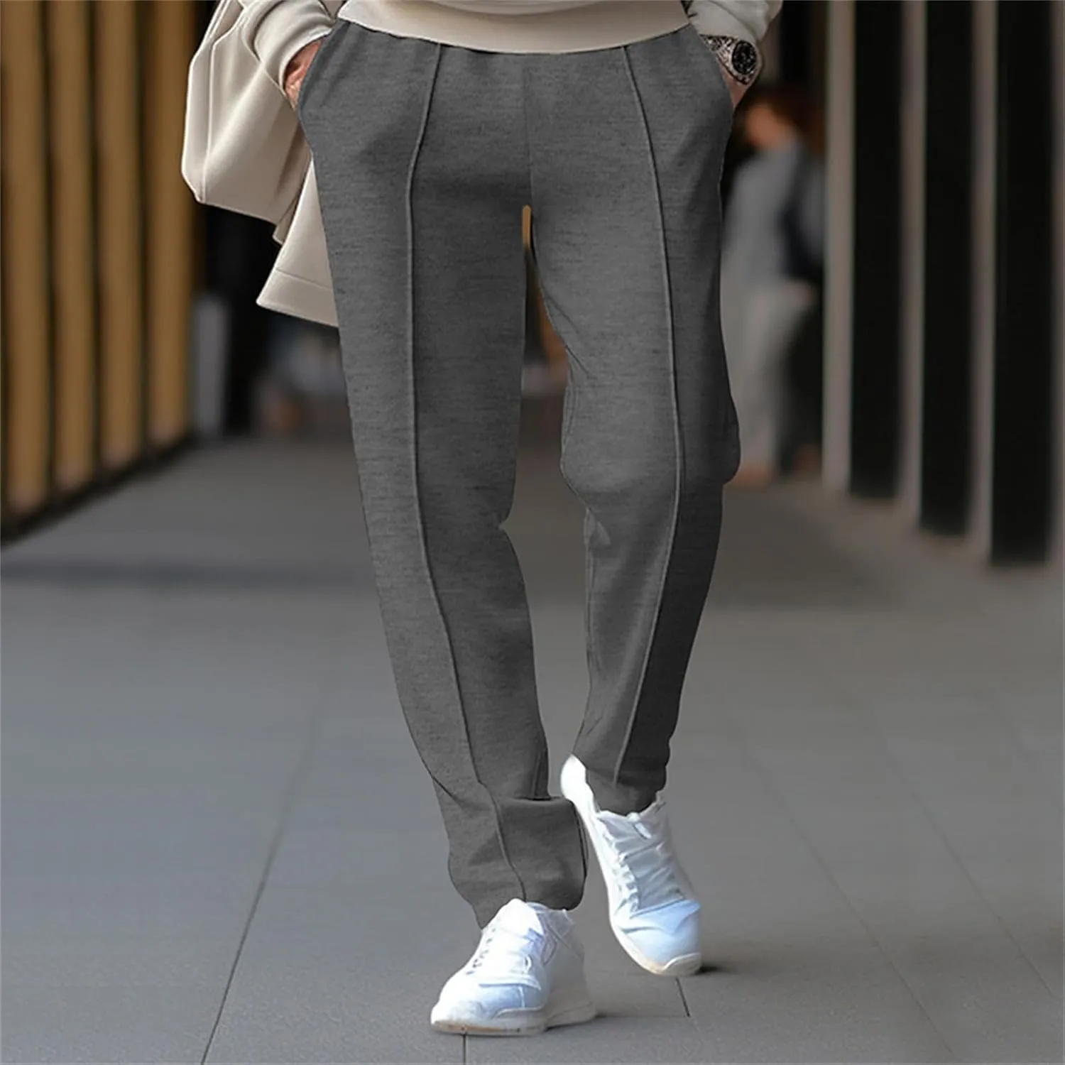 Mens Casual Wide Leg Pants Lightweight Elastic Waist Loose Straight Baggy Sweatpants Fashion Outdoor Trousers