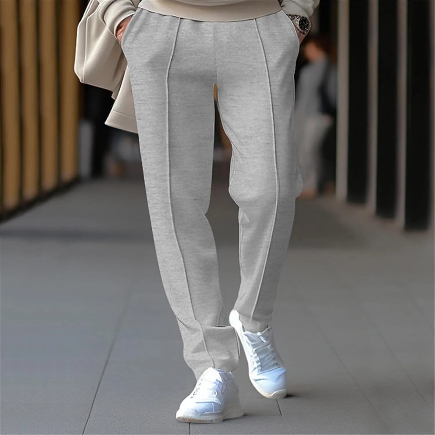 Mens Casual Wide Leg Pants Lightweight Elastic Waist Loose Straight Baggy Sweatpants Fashion Outdoor Trousers