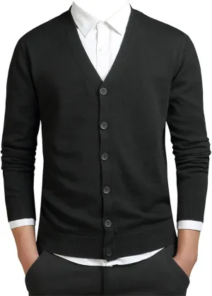 Men's Classic Long-Sleeve Soft Touch Cardigan Sweater Loose Fit Thin Knitted Top Spring Autumn V Neck Buttons Sweater Coat (Black,3X-Large)