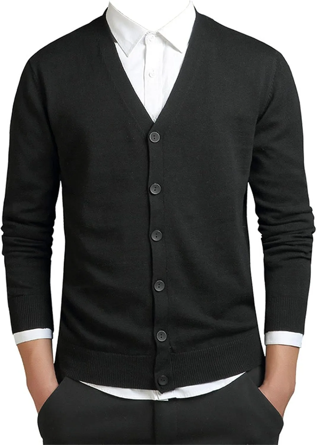 Men's Classic Long-Sleeve Soft Touch Cardigan Sweater Loose Fit Thin Knitted Top Spring Autumn V Neck Buttons Sweater Coat (Black,X-Large)