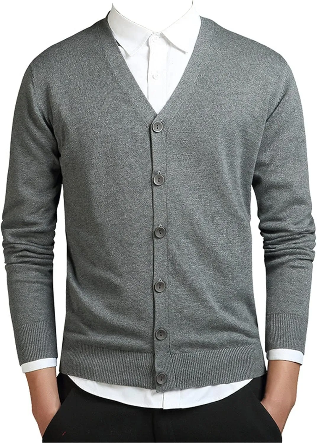Men's Classic Long-Sleeve Soft Touch Cardigan Sweater Loose Fit Thin Knitted Top Spring Autumn V Neck Buttons Sweater Coat (Dark Gray,Medium)