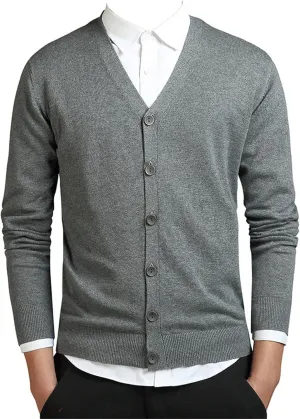 Men's Classic Long-Sleeve Soft Touch Cardigan Sweater Loose Fit Thin Knitted Top Spring Autumn V Neck Buttons Sweater Coat (Dark Gray,Medium)