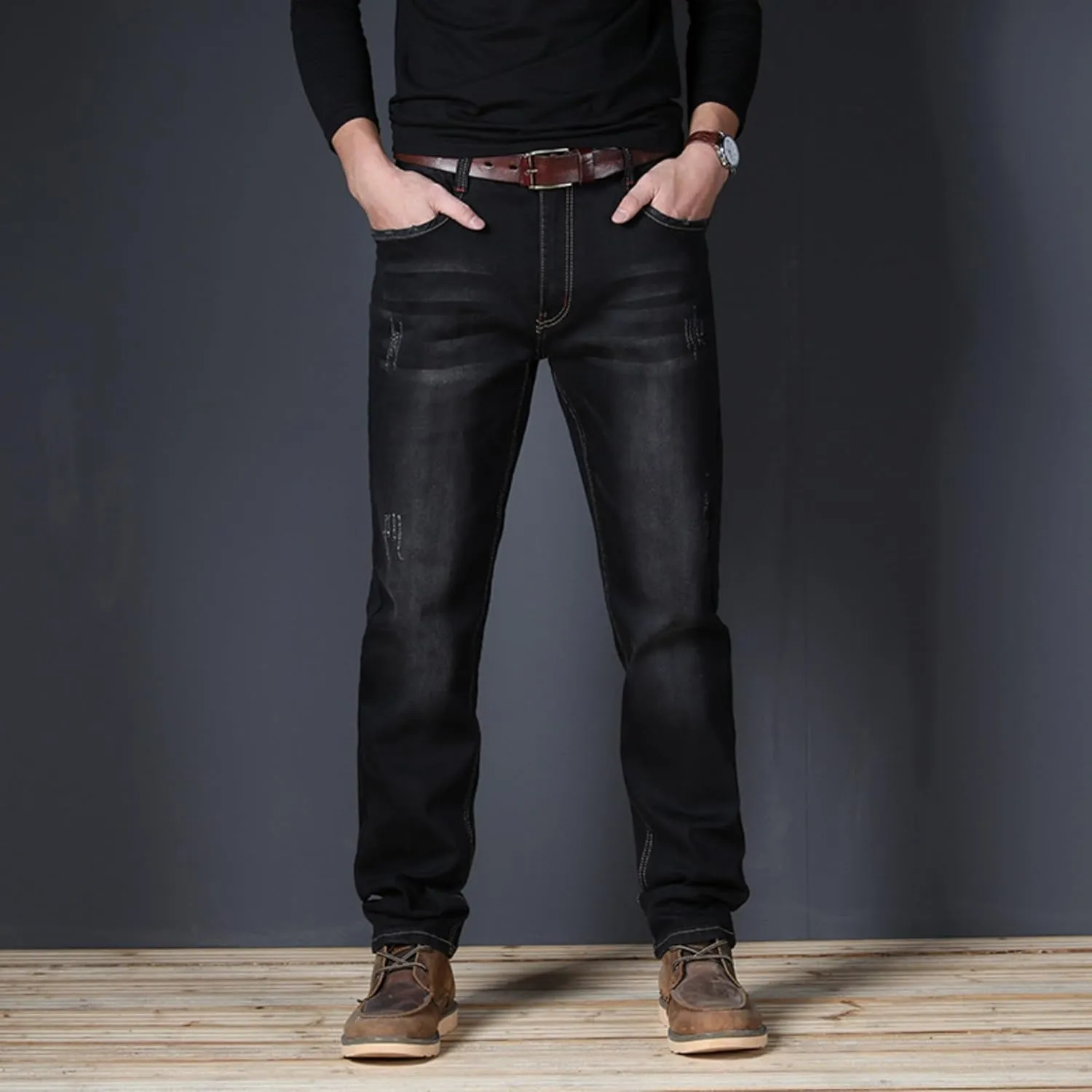 Men's Classic Relaxed Fit Jean Lightweight Straight Leg Washed Denim Jeans Retro Distressed Loose Fit Jean Pants