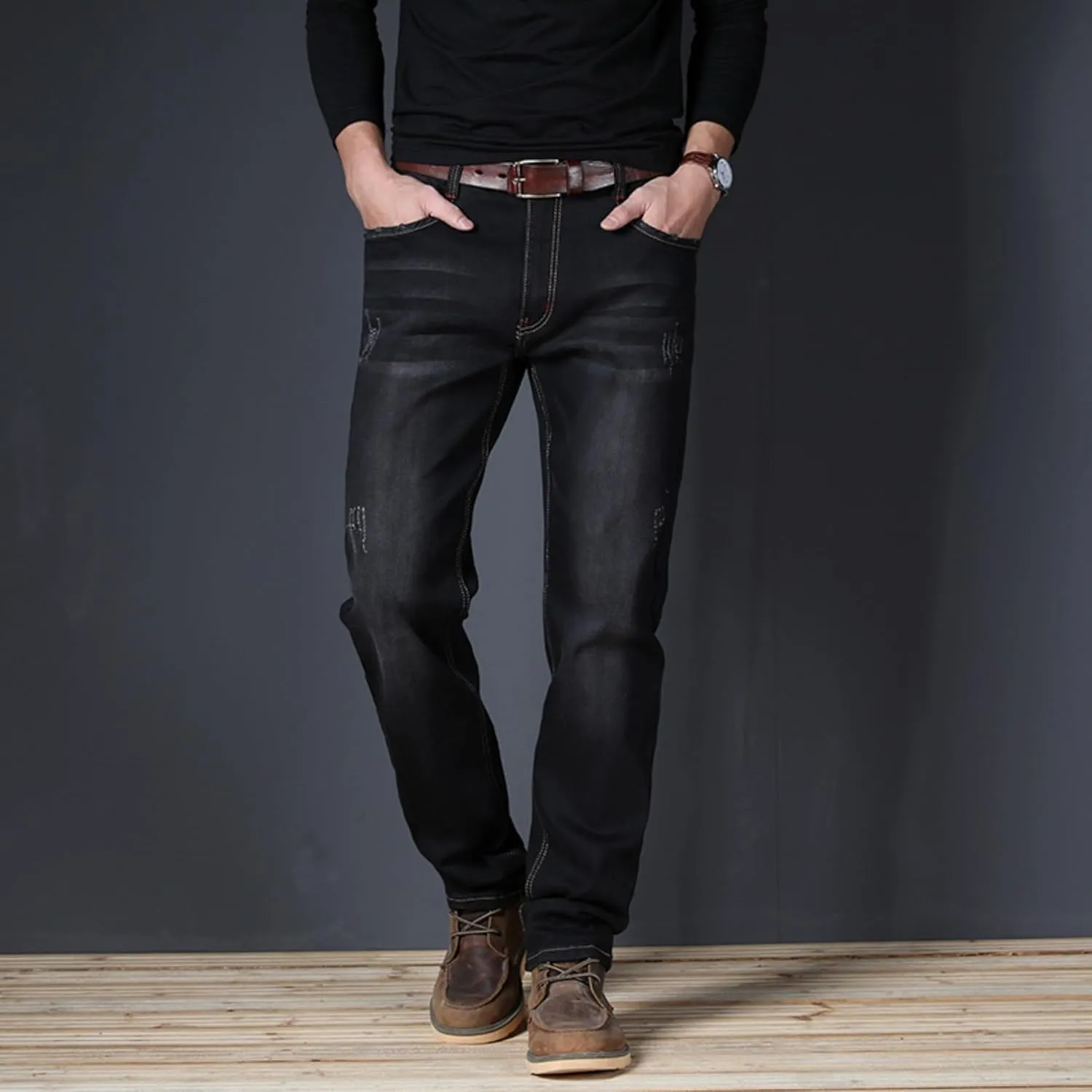 Men's Classic Relaxed Fit Jean Lightweight Straight Leg Washed Denim Jeans Retro Distressed Loose Fit Jean Pants