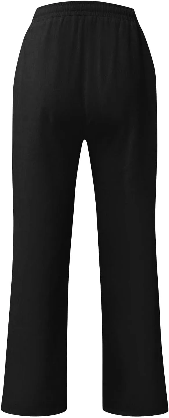 Men's Cotton Blend Pants Elastic Waist Drawstring Sweatpants with Pockets Loose Fit Joggers Workout Trousers