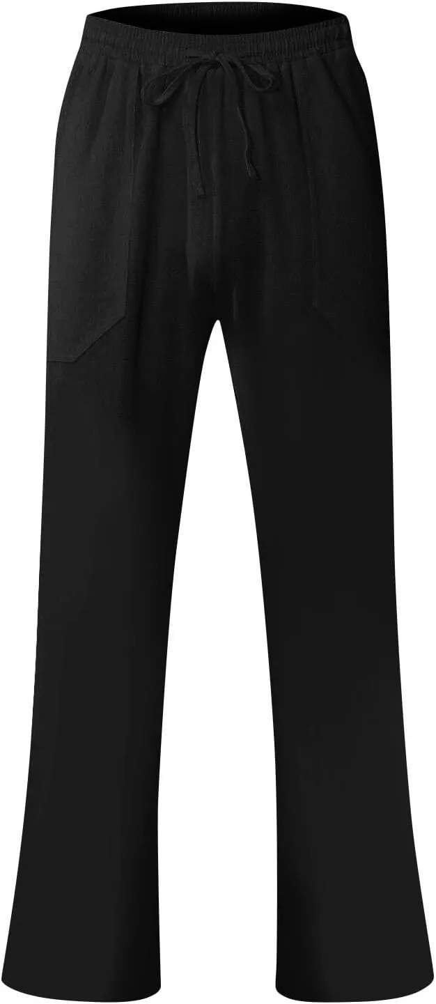 Men's Cotton Blend Pants Elastic Waist Drawstring Sweatpants with Pockets Loose Fit Joggers Workout Trousers