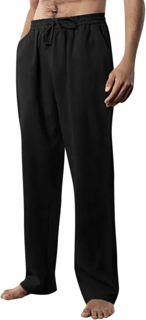 Men's Cotton Blend Pants Elastic Waist Drawstring Sweatpants with Pockets Loose Fit Joggers Workout Trousers