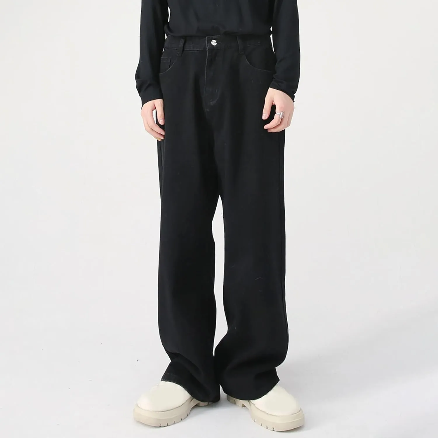 Mens Distressed Jeans Relaxed Fit Casual Straight Leg Washed Denim Pants with Pockets Hip Hop Streetwear Trousers