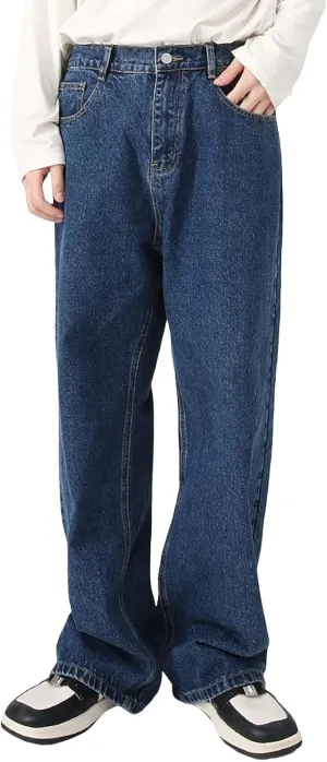 Mens Distressed Jeans Relaxed Fit Casual Straight Leg Washed Denim Pants with Pockets Hip Hop Streetwear Trousers
