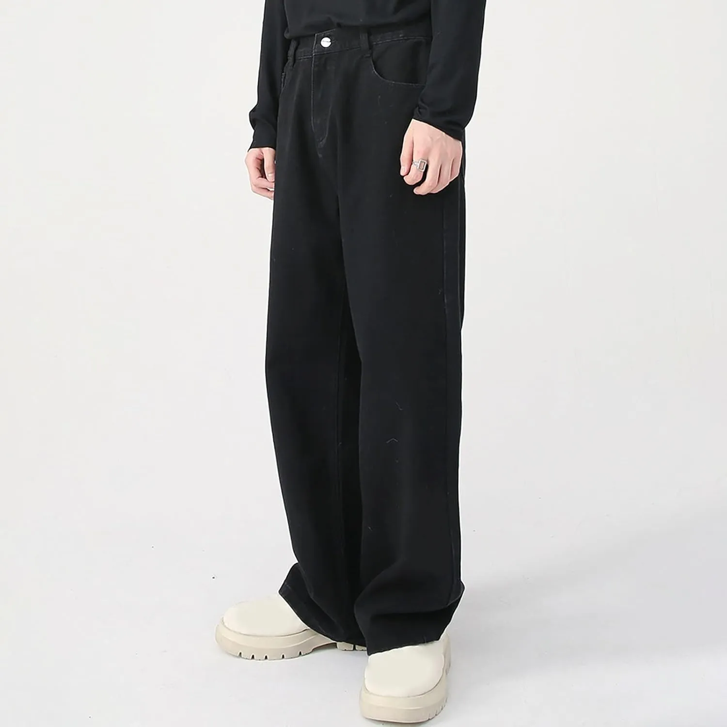 Mens Distressed Jeans Relaxed Fit Casual Straight Leg Washed Denim Pants with Pockets Hip Hop Streetwear Trousers