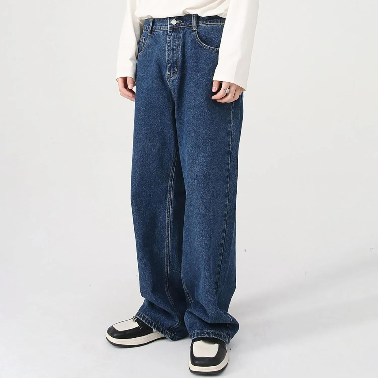 Mens Distressed Jeans Relaxed Fit Casual Straight Leg Washed Denim Pants with Pockets Hip Hop Streetwear Trousers