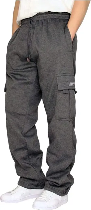 Mens Fleece Cargo Jogger Sweatpants for Adult Drawstring Loose Fit Joggers Sweat Pants with Pockets