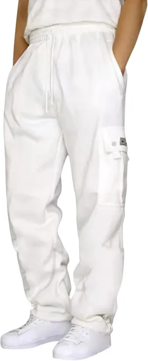 Mens Fleece Cargo Pants Casual Stretch Waist Realxed Fit Work Pants Baggy Straight Leg Hiking Sweatpants for Men
