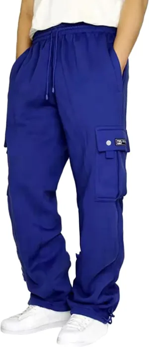 Mens Fleece Cargo Pants Casual Stretch Waist Realxed Fit Work Pants Baggy Straight Leg Hiking Sweatpants for Men