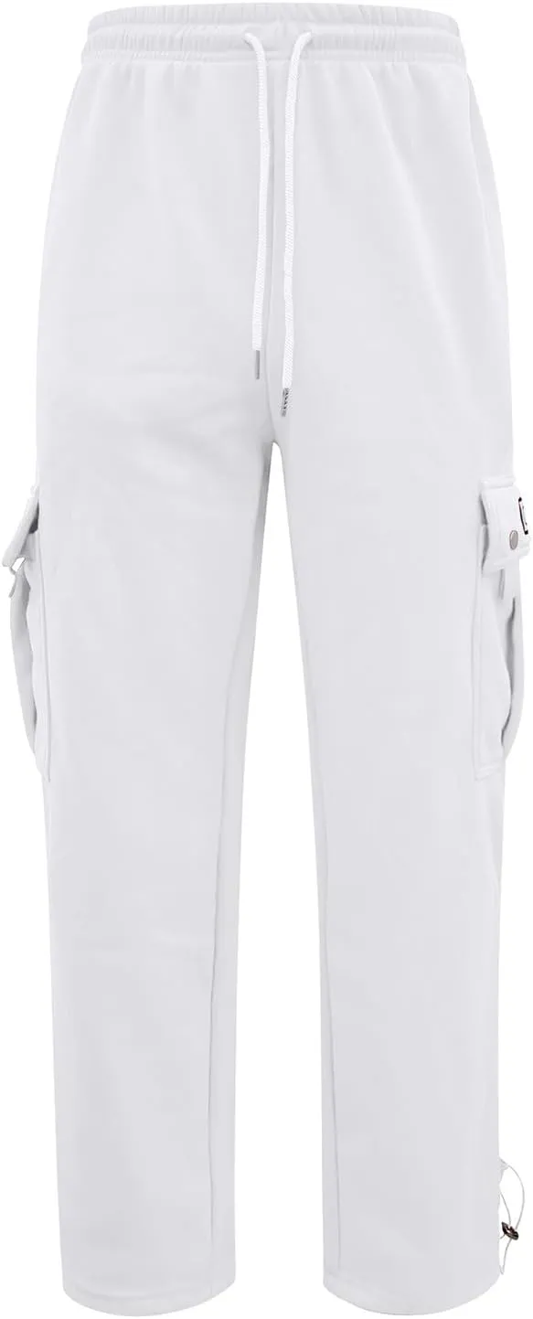 Mens Fleece Cargo Pants Casual Stretch Waist Realxed Fit Work Pants Baggy Straight Leg Hiking Sweatpants for Men