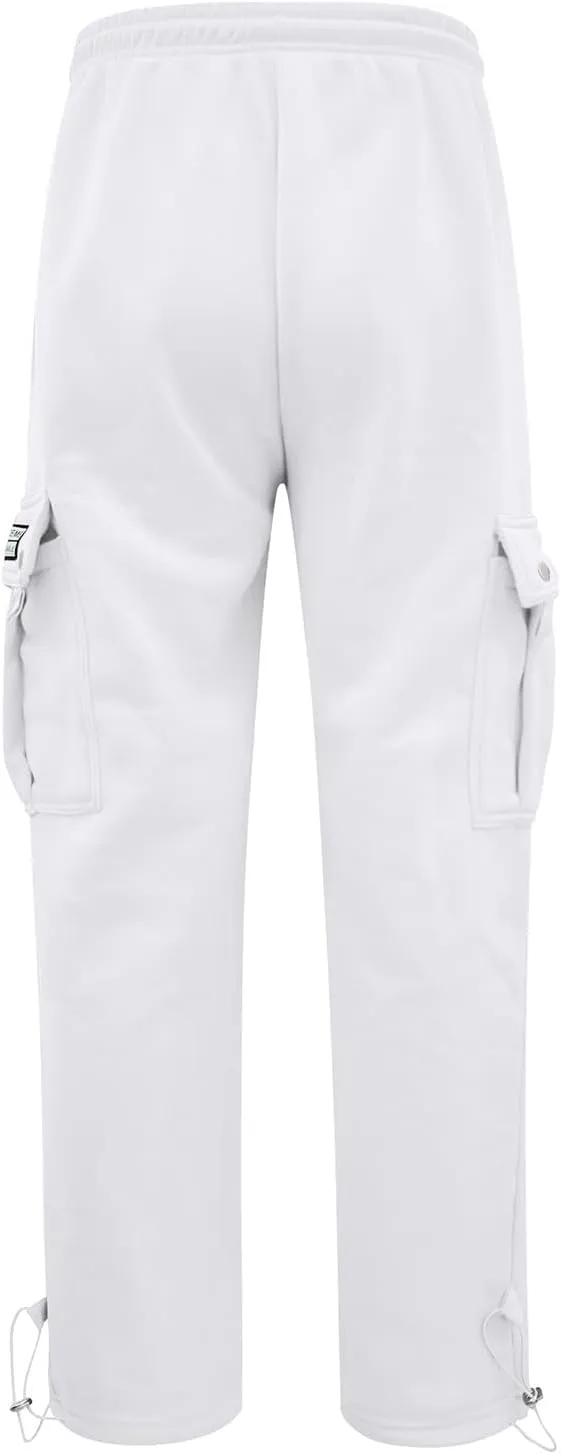 Mens Fleece Cargo Pants Casual Stretch Waist Realxed Fit Work Pants Baggy Straight Leg Hiking Sweatpants for Men