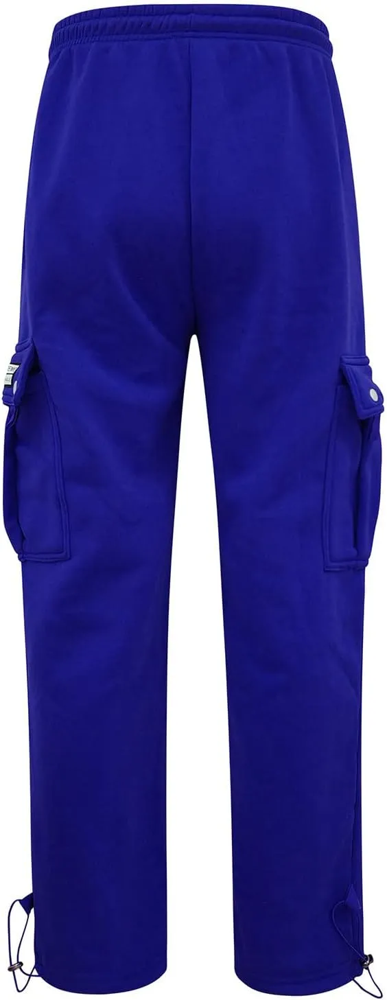 Mens Fleece Cargo Pants Casual Stretch Waist Realxed Fit Work Pants Baggy Straight Leg Hiking Sweatpants for Men