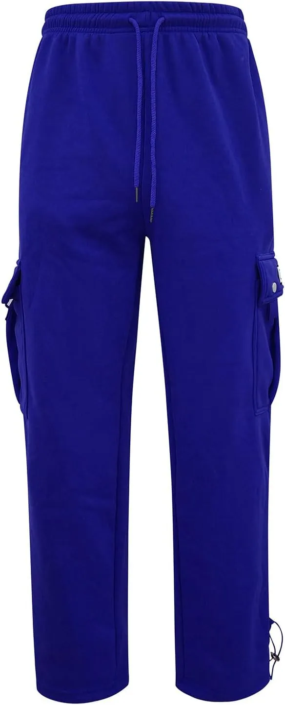 Mens Fleece Cargo Pants Casual Stretch Waist Realxed Fit Work Pants Baggy Straight Leg Hiking Sweatpants for Men