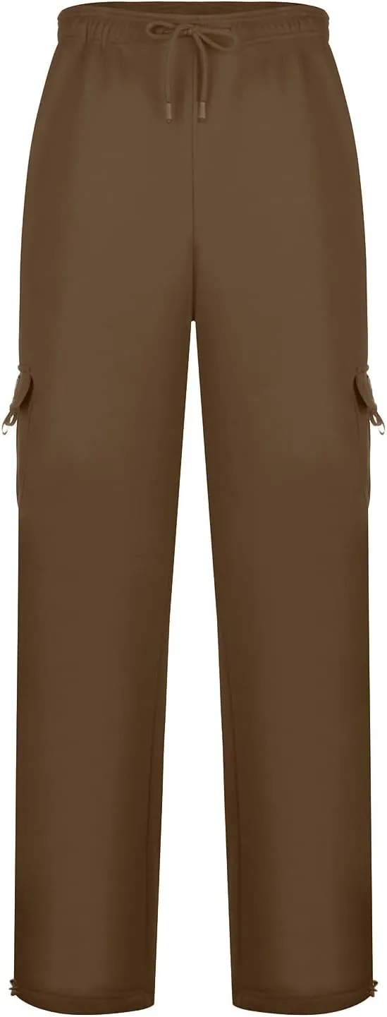 Men's Heavyweight Cargo Sweatpants Baggy Loose Fit Elastic Waist Drawstring Sweatpants with Pockets Joggers Trousers