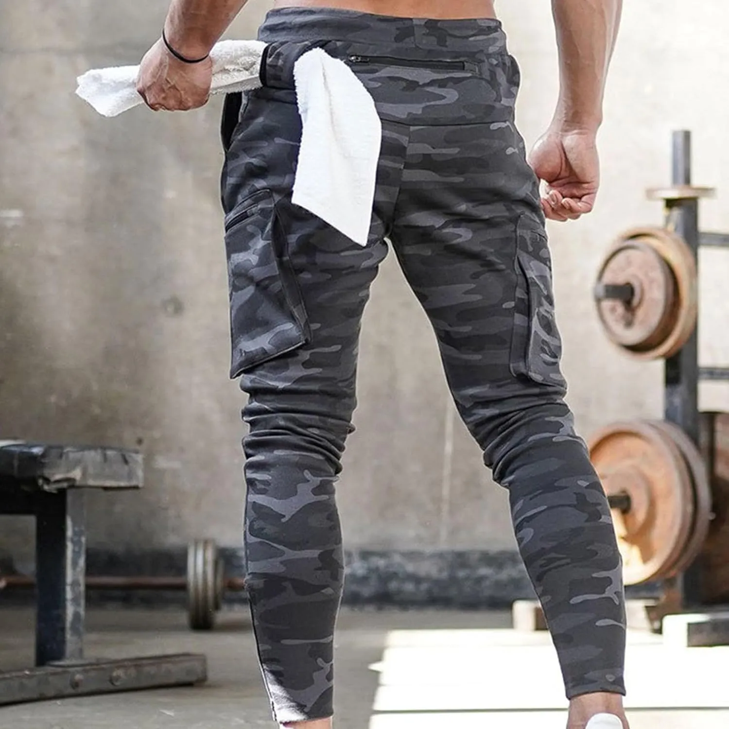 Men's Lightweight Casual Joggers Pants Elastic Waist Drawstring Cargo Sweatpants Multi-Pockets Athletic Trousers