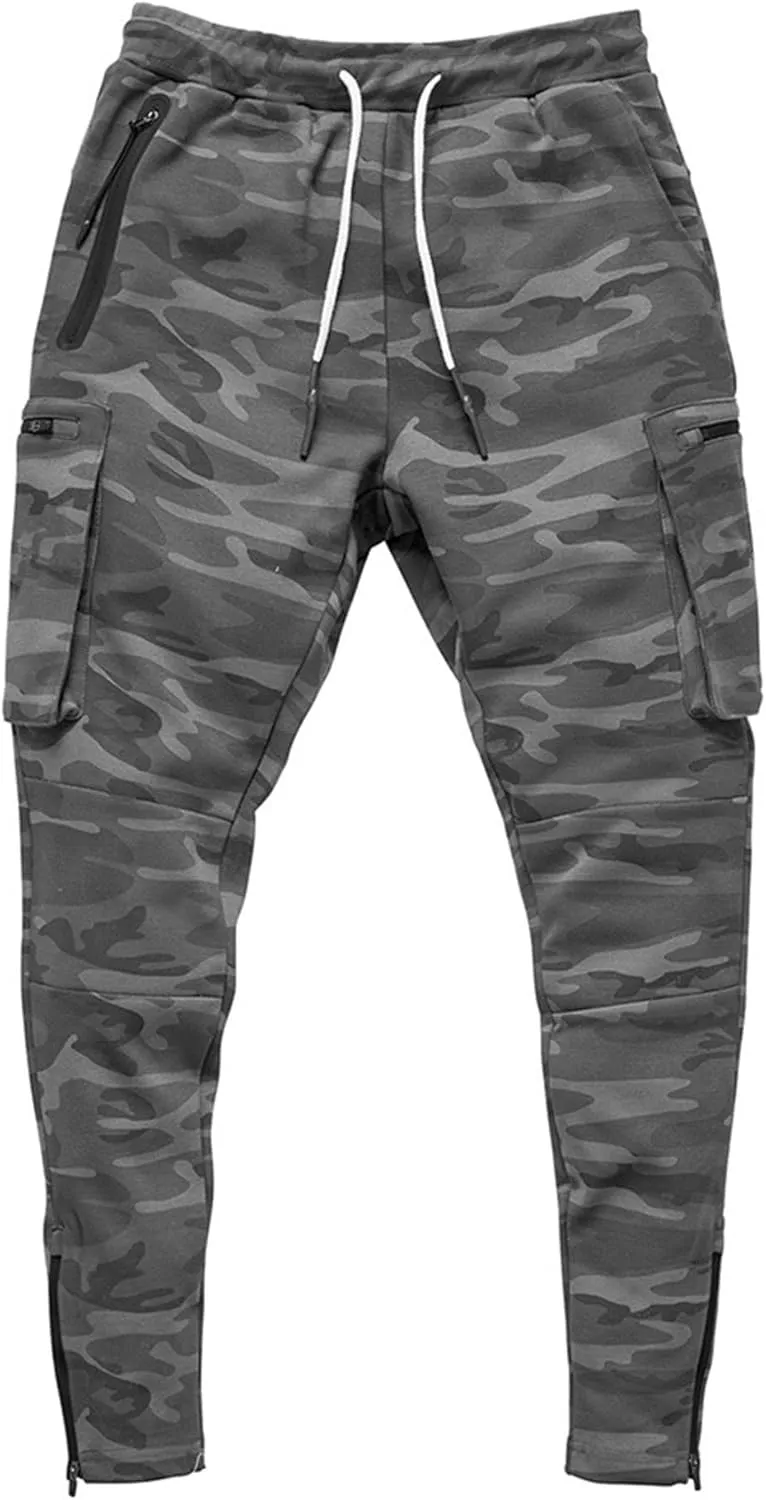 Men's Lightweight Casual Joggers Pants Elastic Waist Drawstring Cargo Sweatpants Multi-Pockets Athletic Trousers