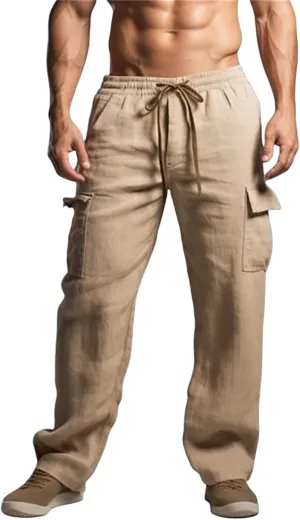 Mens Lightweight Tactical Pants Elastic Waist Straight Drawstring Casual Sweatpants Plain Classic Fashion Trousers