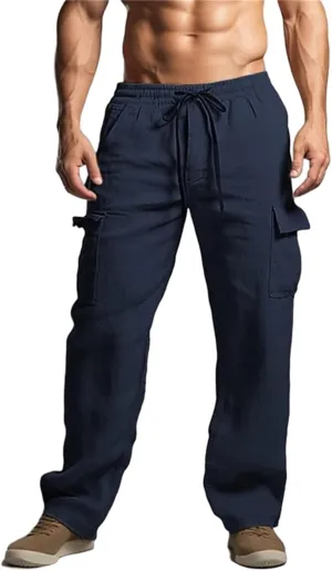 Mens Lightweight Tactical Pants Elastic Waist Straight Drawstring Casual Sweatpants Plain Classic Fashion Trousers