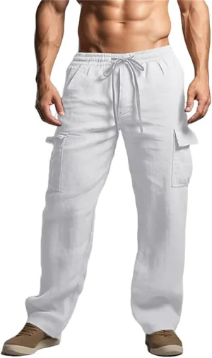 Mens Lightweight Tactical Pants Elastic Waist Straight Drawstring Casual Sweatpants Plain Classic Fashion Trousers