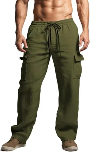Mens Lightweight Tactical Pants Elastic Waist Straight Drawstring Casual Sweatpants Plain Classic Fashion Trousers