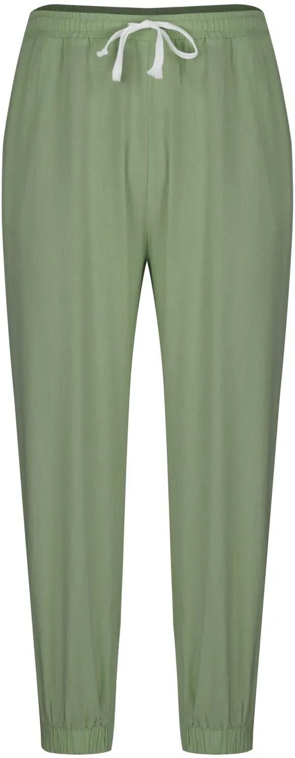 Men's Linen Pants for Summer Straight Leg Comfy Fit Baggy Cropped Solid Trouser Slacks Summer with Pockets