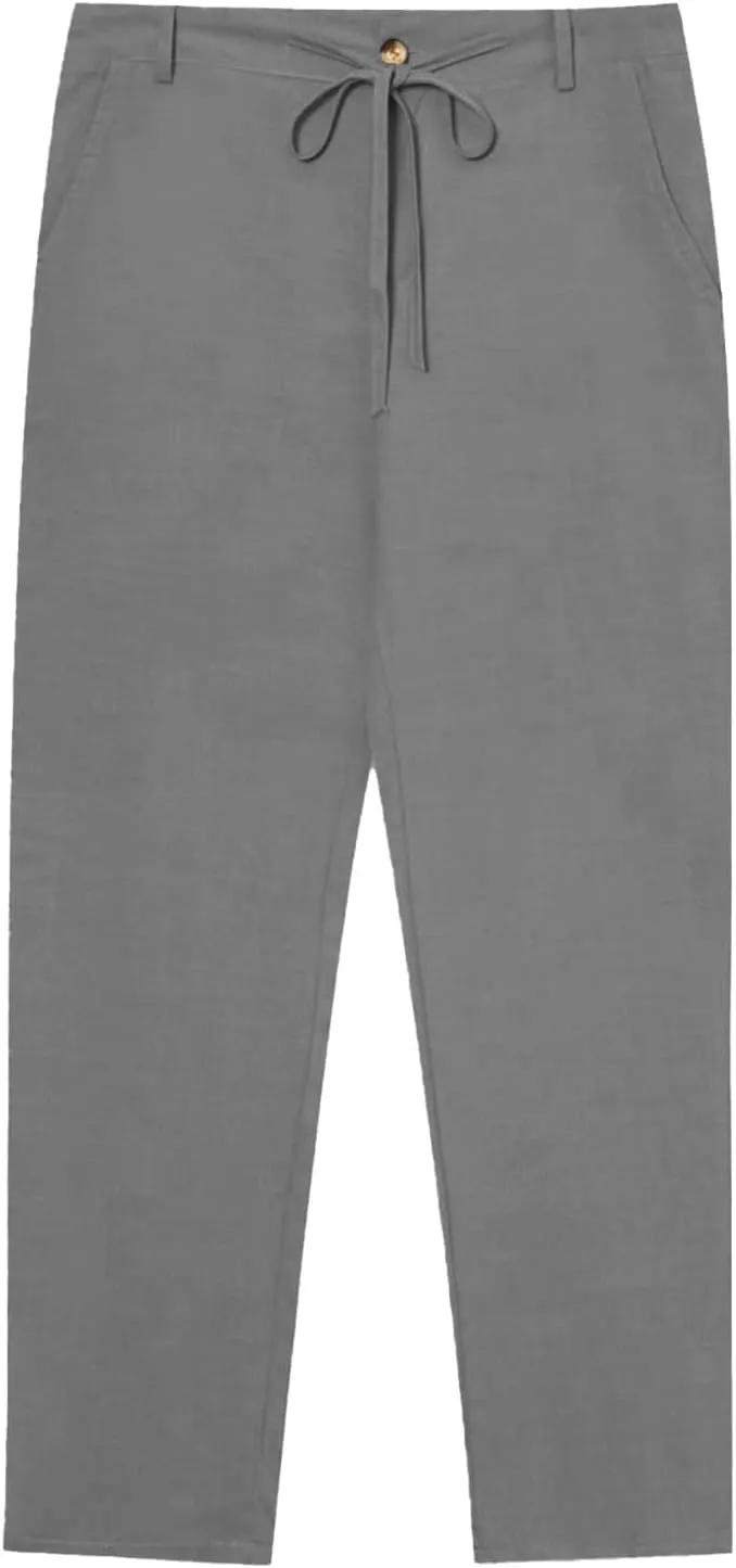 Mens Linen Pants Yoga Beach Loose Fit Casual Pants Lightweight Breathable Elastic Waist Drawstring Baggy Trousers