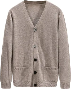 Men's Long-Sleeve Soft Touch Cardigan Sweater Lightweight Casual Knitted Top V Neck Buttons Sweater Coat with Pockets (Khaki,X-Large)
