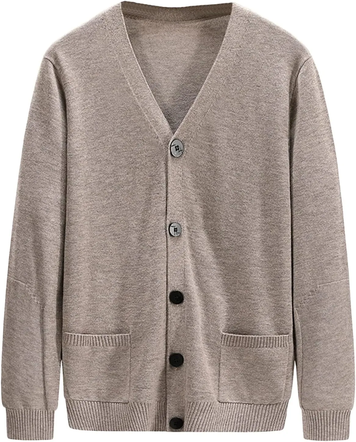 Men's Long-Sleeve Soft Touch Cardigan Sweater Lightweight Casual Knitted Top V Neck Buttons Sweater Coat with Pockets (Khaki,X-Large)