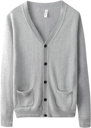Men's Long-Sleeve Soft Touch Cardigan Sweater Regular Fit Casual Thick Knitted Top V Neck Buttons Sweater Coat with Pockets (Grey,X-Large)