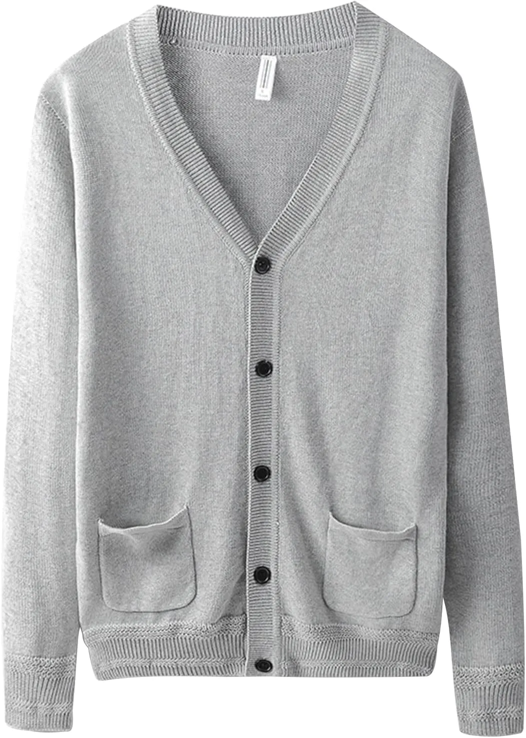 Men's Long-Sleeve Soft Touch Cardigan Sweater Regular Fit Casual Thick Knitted Top V Neck Buttons Sweater Coat with Pockets (Grey,X-Large)