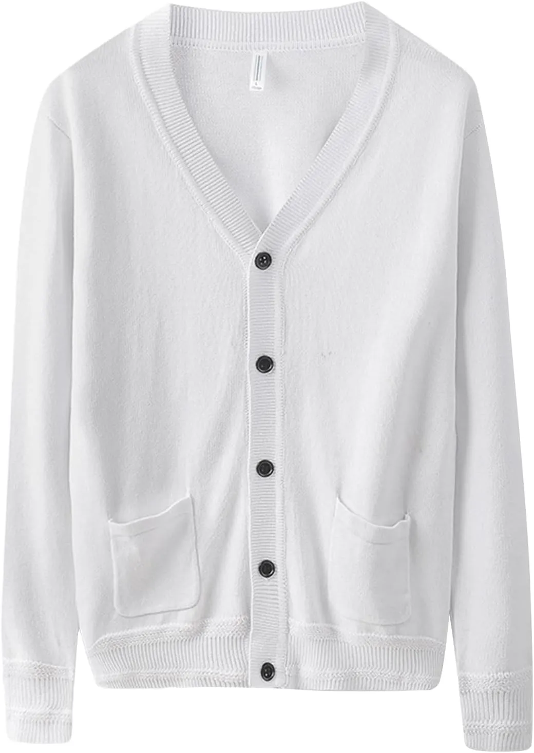 Men's Long-Sleeve Soft Touch Cardigan Sweater Regular Fit Casual Thick Knitted Top V Neck Buttons Sweater Coat with Pockets (White,X-Large)