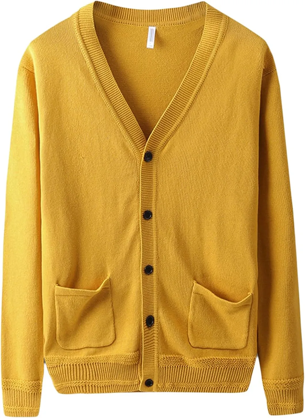 Men's Long-Sleeve Soft Touch Cardigan Sweater Regular Fit Casual Thick Knitted Top V Neck Buttons Sweater Coat with Pockets (Yellow,3X-Large)